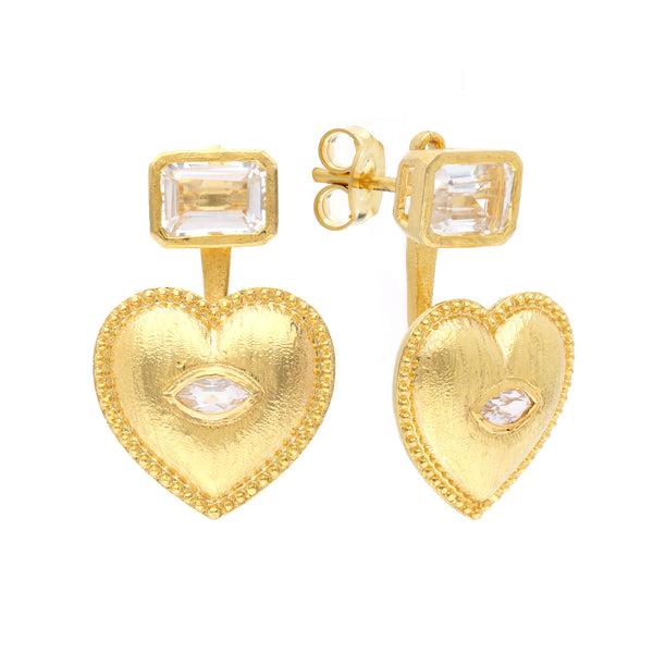 Heart Jacket Earrings with Marquise Cut Topaz in Vermeil Gold