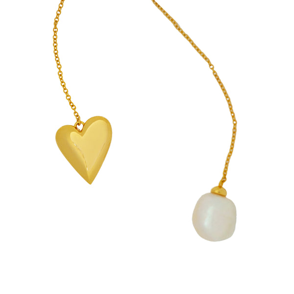 Heart and Pearl Necklace Adjustable Vermeil Gold