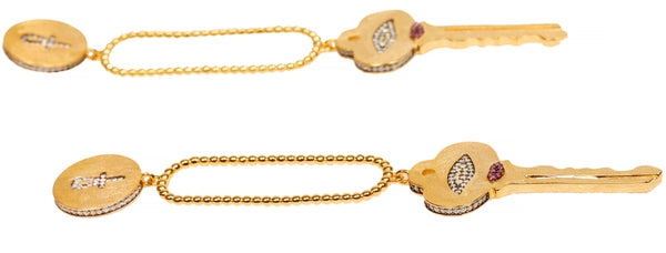 AMMANII Key Earrings with Protective Eye and Ankh in Vermeil Gold - AMMANII