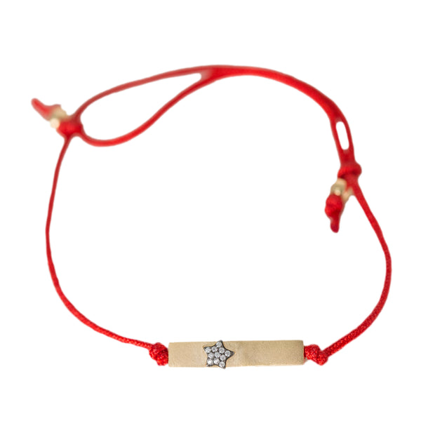 AMMANII Red Silk String Friendship Bracelet with Pavé Star in Vermeil Gold - AMMANII