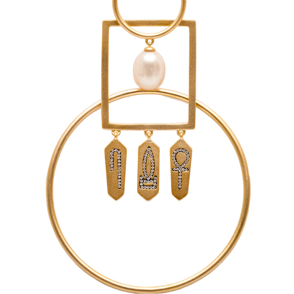 AMMANII Interlocked Hoop Earrings with Pearls and Gemstones in Vermeil Gold - AMMANII