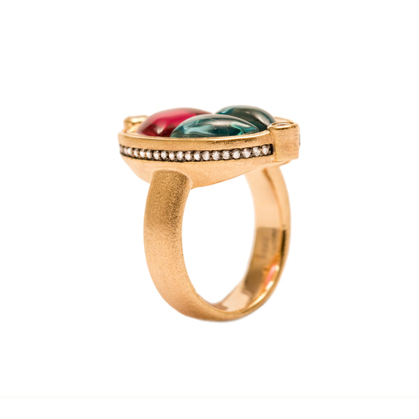 AMMANII Scarab Amulet Ring with Gemstones in Vermeil Gold - AMMANII