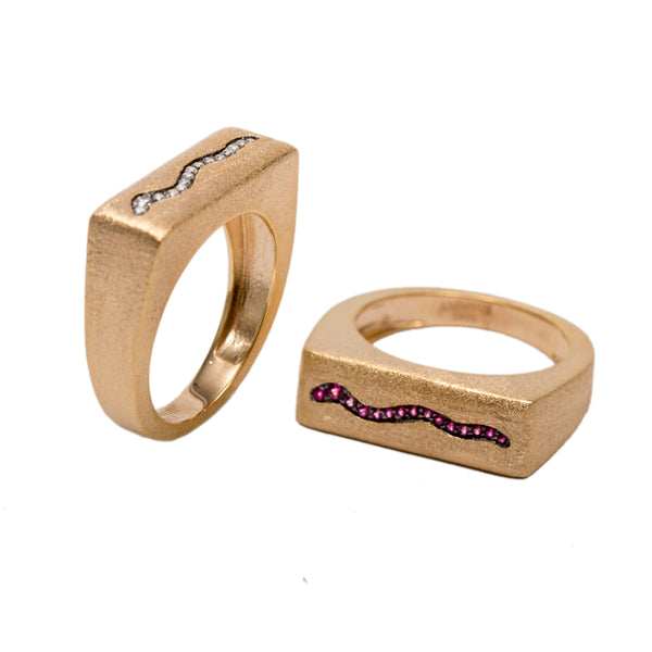 AMMANII Queen Hatshepsut Ring with Clear Studded Snake in Vermeil Gold - AMMANII