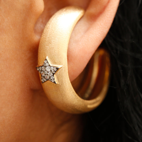 AMMANII Pavé Star Hoop Cuff Earrings in Vermeil Gold - AMMANII