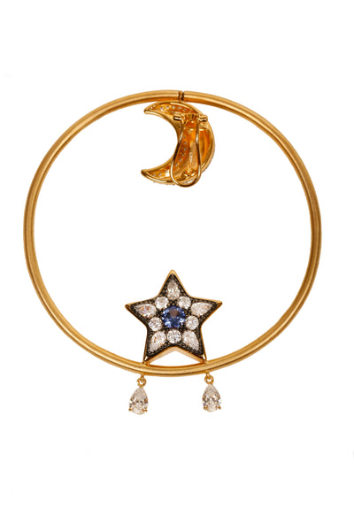 AMMANII Pavé Star and Guardian Moon Statement Hoop Earrings in Vermeil Gold - AMMANII