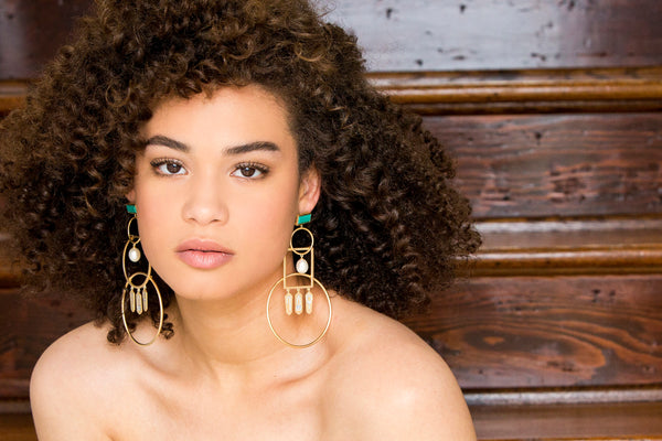 AMMANII Interlocked Hoop Earrings with Pearls and Gemstones in Vermeil Gold - AMMANII