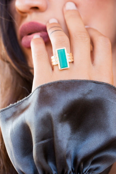 AMMANII The Queen Ring with Hand Cut Chrysoprase in Vermeil Gold - AMMANII