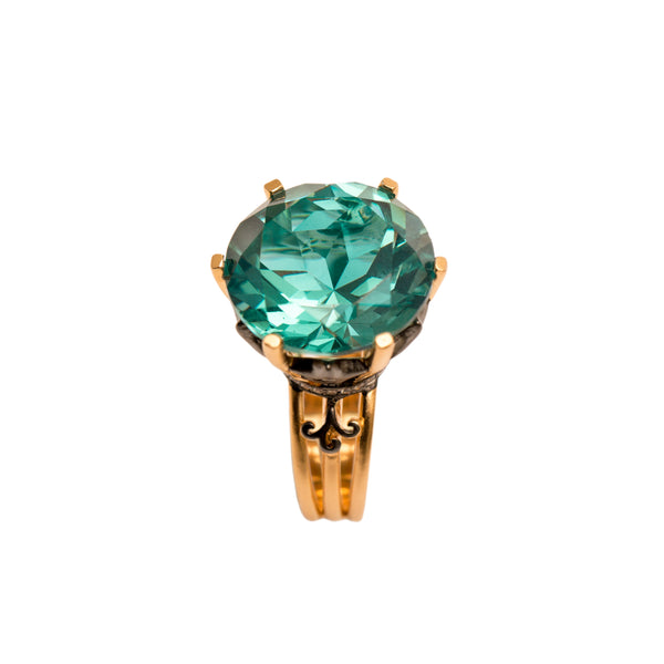 AMMANII Green Topaz Statement Crown Ring in Vermeil Gold - AMMANII