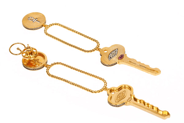 AMMANII Key Earrings with Protective Eye and Ankh in Vermeil Gold - AMMANII