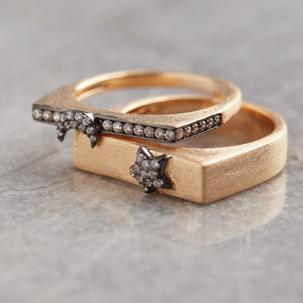 AMMANII Pavé Star and Moon Stackable Rings in Vermeil Gold - AMMANII