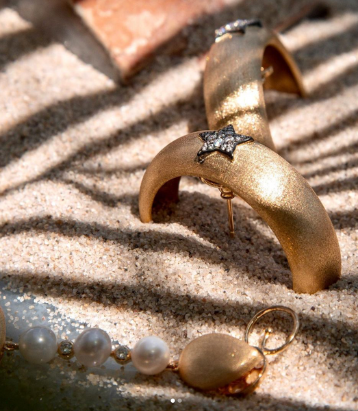 AMMANII Pavé Star Hoop Cuff Earrings in Vermeil Gold - AMMANII