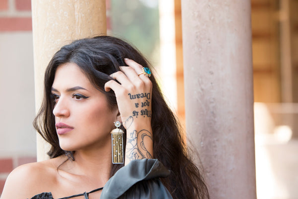 AMMANII Rectangular Statement Earrings with Freshwater Pearls and Tassels in Vermeil Gold - AMMANII