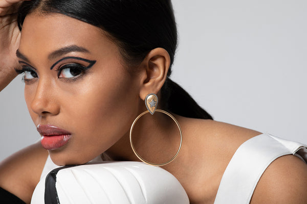 AMMANII Pavé Star Statement Hoop Earrings in Vermeil Gold - AMMANII