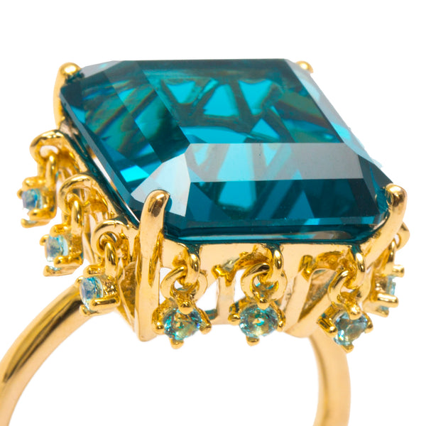 AMMANII Blue Topaz Queen's Crown Ring with Charms in Vermeil Gold - AMMANII