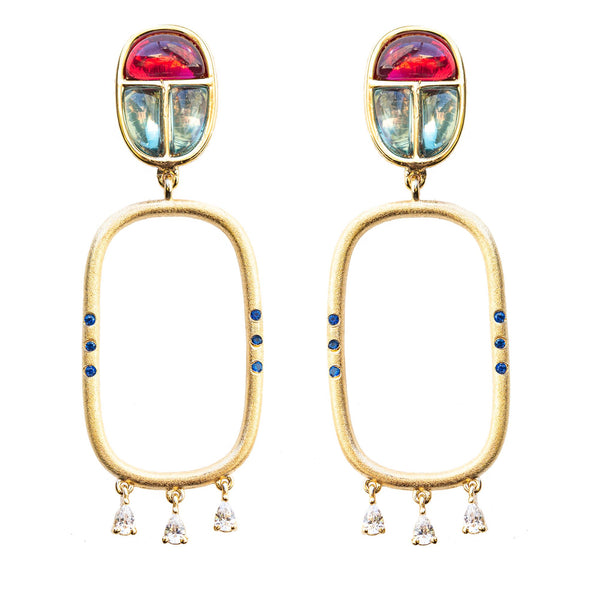 AMMANII Gemstone Scarab Amulet Hoop Earrings in Vermeil Gold - AMMANII