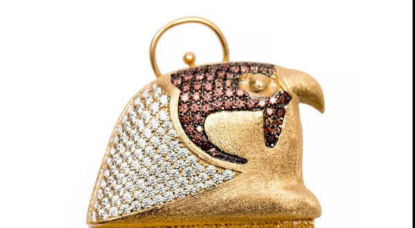 AMMANII Pavé Head Of Horus One Side Earring with Long Tassels in Vermeil Gold - AMMANII