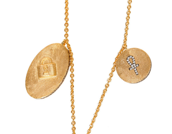 AMMANII Pavé Lock, Key, And Ankh Charm Necklace in Vermeil Gold - AMMANII