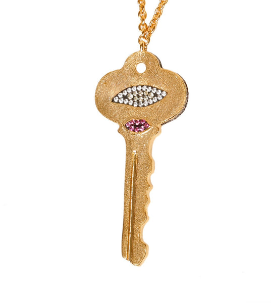AMMANII Pavé Lock, Key, And Ankh Charm Necklace in Vermeil Gold - AMMANII