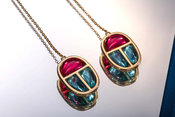 AMMANII Gemstone Scarab Amulet Drop Earrings in Vermeil Gold - AMMANII