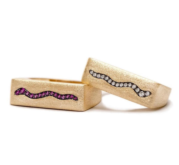 AMMANII Queen Hatshepsut Ring with Ruby Studded Snake in Vermeil Gold - AMMANII