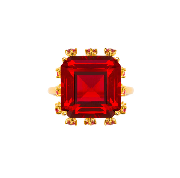 AMMANII Red Garnet Statement Queen's Crown Ring in Vermeil Gold - AMMANII