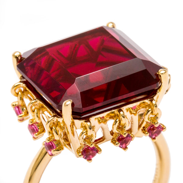 AMMANII Red Garnet Statement Queen's Crown Ring in Vermeil Gold - AMMANII