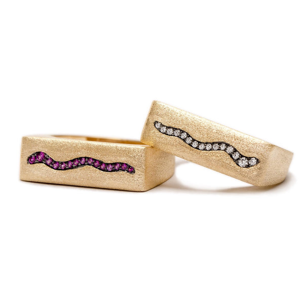 AMMANII Queen Hatshepsut Ring with Clear Studded Snake in Vermeil Gold - AMMANII
