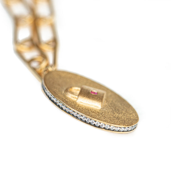 AMMANII Pavé Lock, Key, And Ankh Charm Necklace in Vermeil Gold - AMMANII
