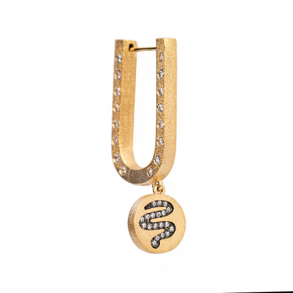 18k Gold Fitted Small Hoop Earrings with Heliographic Charm