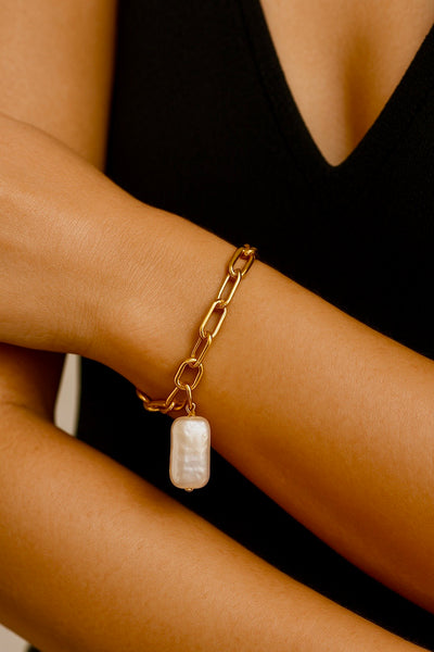 Vermeil Gold Chain Bracelet with Freshwater Pearl Charm