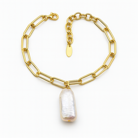 Vermeil Gold Chain Bracelet with Freshwater Pearl Charm