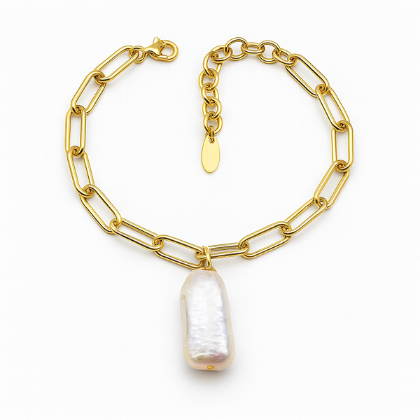 Vermeil Gold Chain Bracelet with Freshwater Pearl Charm