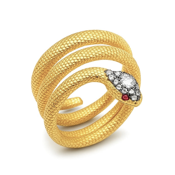 Snake Wrap Ring with Pavé Setting in 18k Vermeil Gold – AMMANII