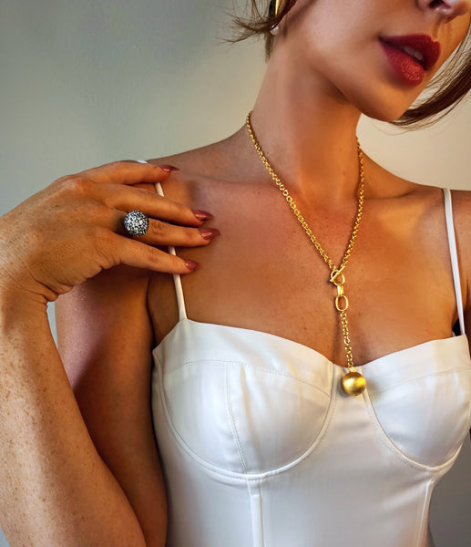 Cosmic Rotation Pavé Sphere Ring – Gold Vermeil & Zircon