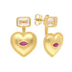 Heart Jacket Earrings with Marquise Cut Topaz in Vermeil Gold