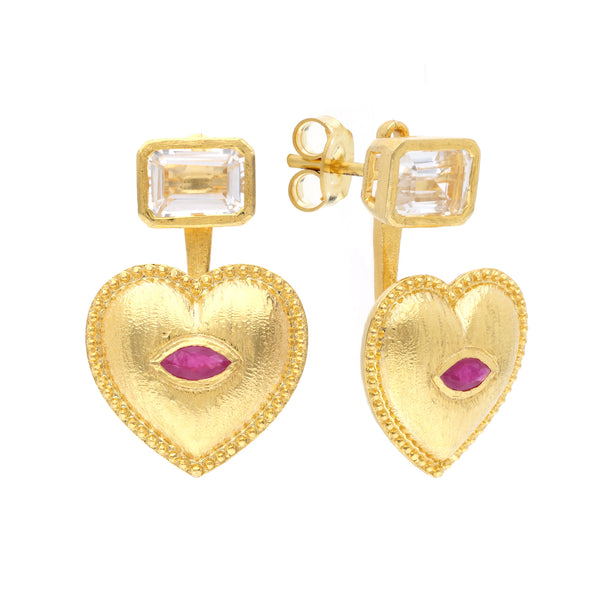 Heart Jacket Earrings with Marquise Cut Topaz in Vermeil Gold