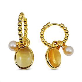 Citrine & Pearl Orbit Hoops – Gold Vermeil Energy Collection