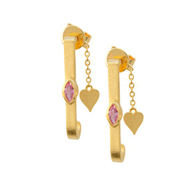 Bar Earrings with Pink Topaz Eye in Vermeil Gold