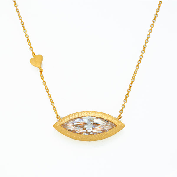 Statement White Topaz Eye Necklace Vermeil Gold
