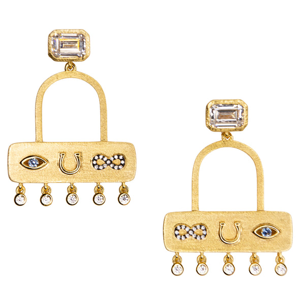 Amulet Vermeil Gold Statement Earrings with Blue Topaz