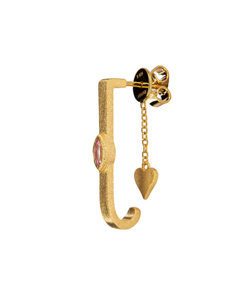 Bar Earrings with Pink Topaz Eye in Vermeil Gold