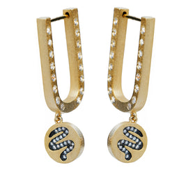 18k Gold Fitted Small Hoop Earrings with Heliographic Charm