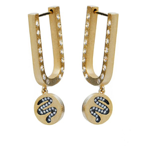 18k Gold Fitted Small Hoop Earrings with Heliographic Charm