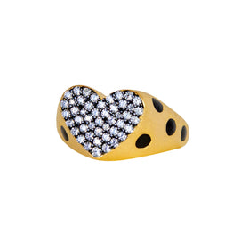 Heart Signet Ring in Vermeil Gold with Enamel and Pave Setting