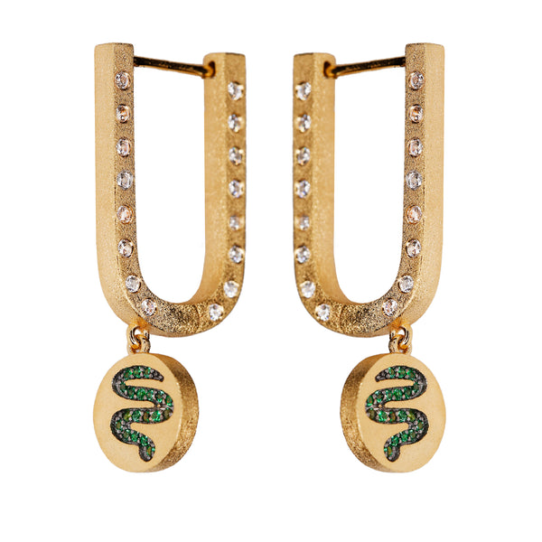 18k Gold Fitted Small Hoop Earrings with Heliographic Charm