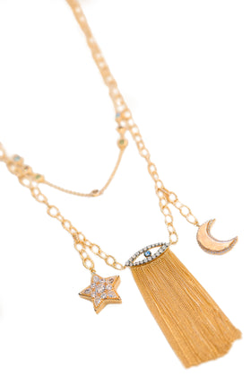 Multi Charm Necklace with Evil Eye in Vermeil Gold