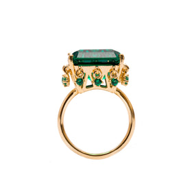 AMMANII Emerald Green Statement Queen's Crown Ring in Vermeil Gold - AMMANII