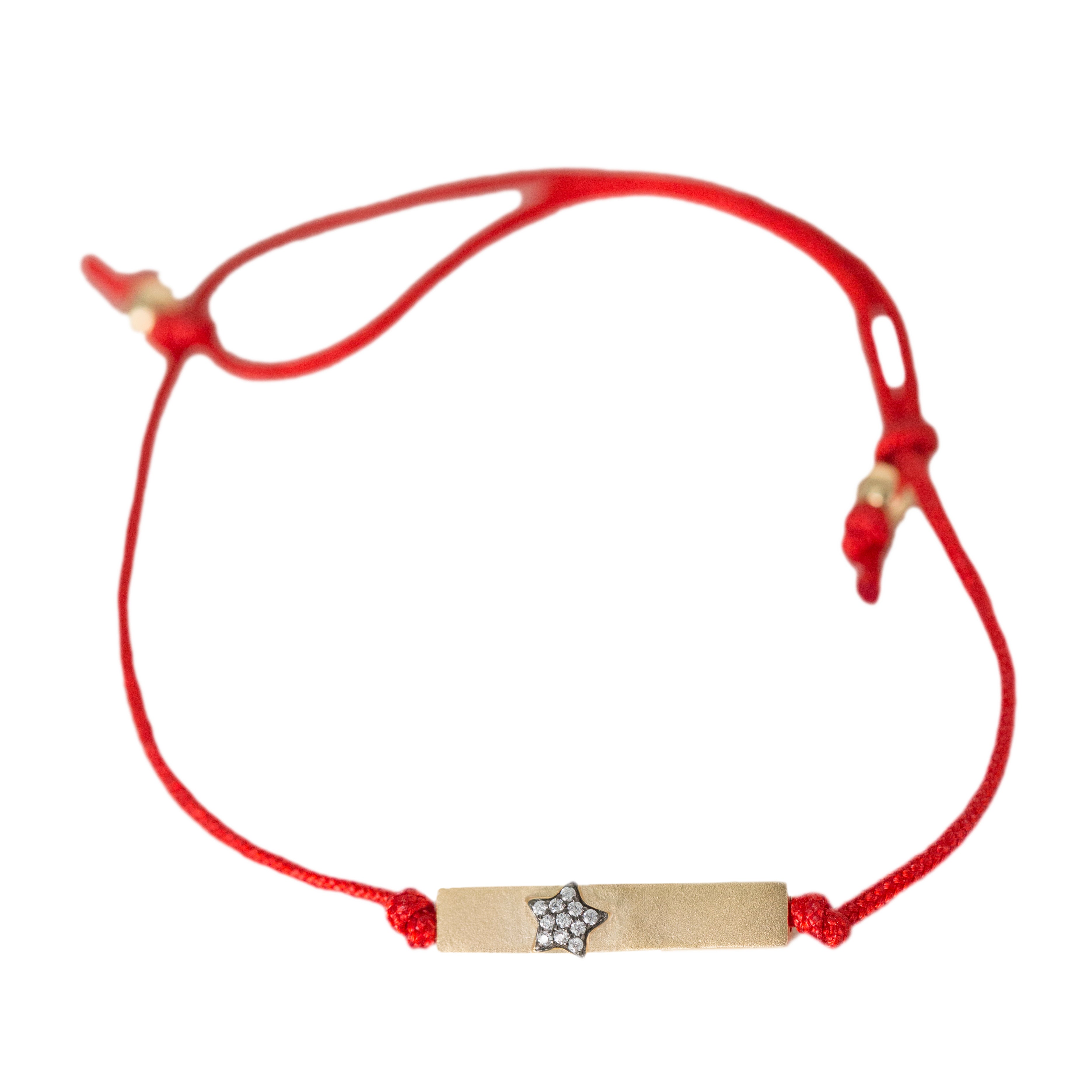 AMMANII Red Silk String Friendship Bracelet with Pavé Star in Vermeil Gold