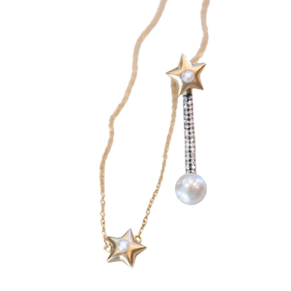 AMMANII Studded Star Jacket Earrings with Freshwater Pearls in Vermeil Gold - AMMANII