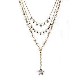 AMMANII Multi-Strand Moon and Stars Charm Pavé Necklace in Vermeil Gold and Black Ruthenium - AMMANII